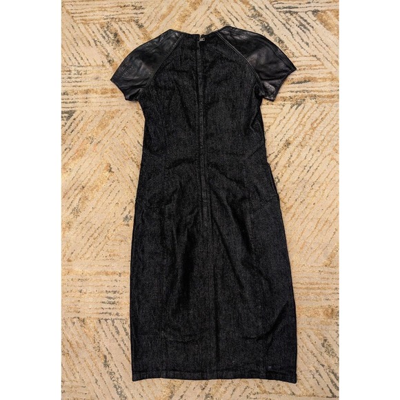Ralph Lauren Black Label Denim Lamb Leather Trim Cocktail Sheath Dress Size 2/4 - Picture 6 of 8